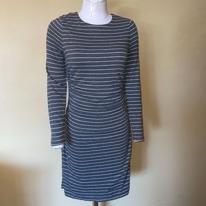 ANN TAYLOR Gray w/ white striped Ruched sides Dress